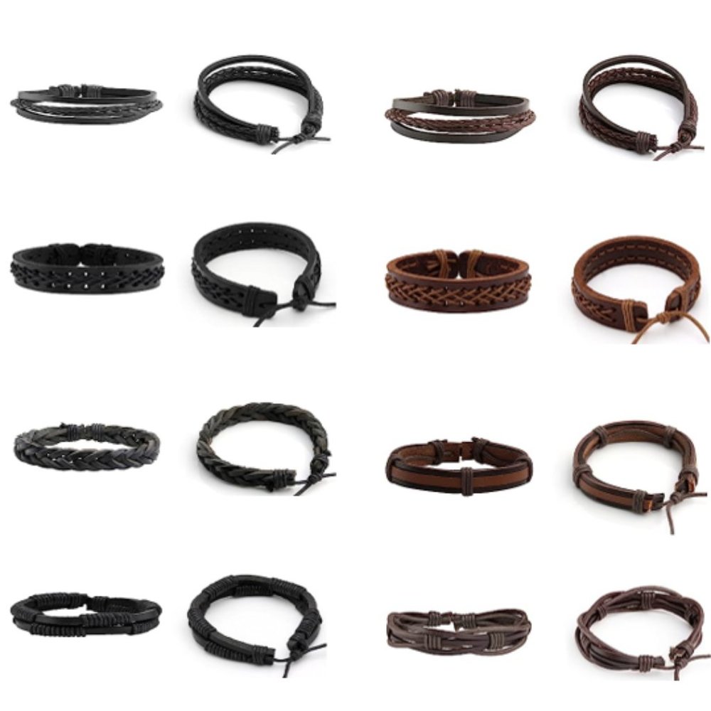 BRACELETS LEATHER UNISEX – One dozen (12 Pcs) One Size